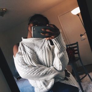 {Homemade} Cream Chunky Knit Cold Shoulder Sweater